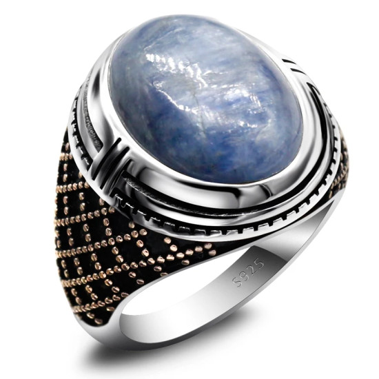 Joyería Türkiye, anillo hecho a mano para hombre, cianita Natural, plata de ley s925, regalo de fiesta, regalo del Día del Padre del Día de San Valentín - malaquita tienda 36