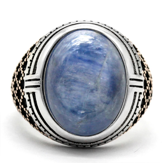 Joyería Türkiye, anillo hecho a mano para hombre, cianita Natural, plata de ley s925, regalo de fiesta, regalo del Día del Padre del Día de San Valentín - malaquita tienda 36