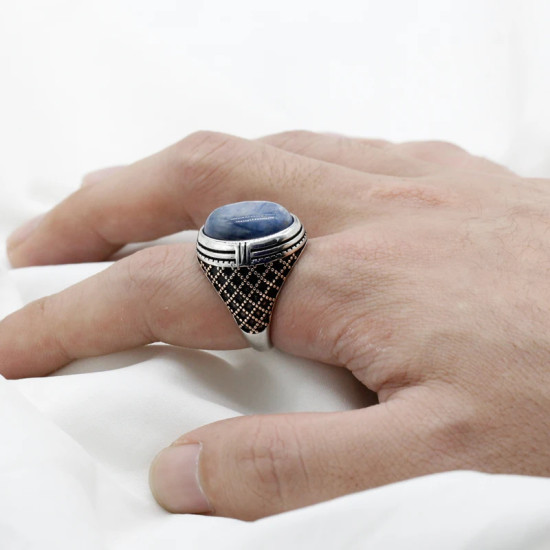 Joyería Türkiye, anillo hecho a mano para hombre, cianita Natural, plata de ley s925, regalo de fiesta, regalo del Día del Padre del Día de San Valentín - malaquita tienda 36