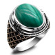 Joyería Türkiye, anillo hecho a mano para hombre, malaquita Natural, anillo de plata de ley s925, regalo de fiesta navideña para hombre - malaquita tienda 36