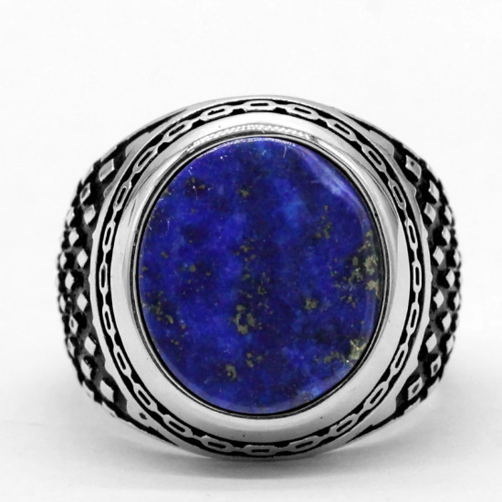 Anillos de plata de ley 925 para hombre, lapislázuli Natural, patrón de conexión prismática, anillos de estilo Punk para hombre, joyería turca - malaquita tienda 36