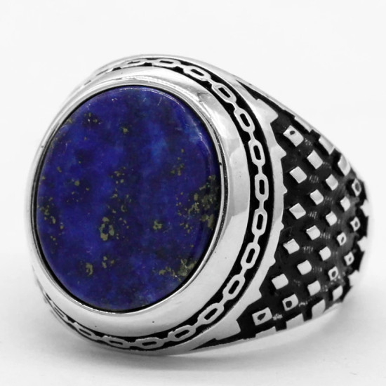 Anillos de plata de ley 925 para hombre, lapislázuli Natural, patrón de conexión prismática, anillos de estilo Punk para hombre, joyería turca - malaquita tienda 36