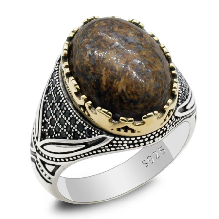 Anillo hecho a mano de plata pura S925 para hombre, joyería de piedra gris bronce natural, anillo de boda para fiesta y vacaciones Anillo hecho a mano de plata pura S925 para hombre, joyería de piedra gris bronce natural, anillo de boda para fiesta y vacaciones