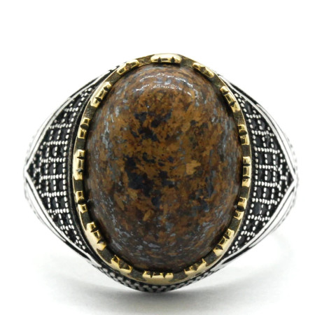 Anillo hecho a mano de plata pura S925 para hombre, joyería de piedra gris bronce natural, anillo de boda para fiesta y vacaciones Anillo hecho a mano de plata pura S925 para hombre, joyería de piedra gris bronce natural, anillo de boda para fiesta y vacaciones