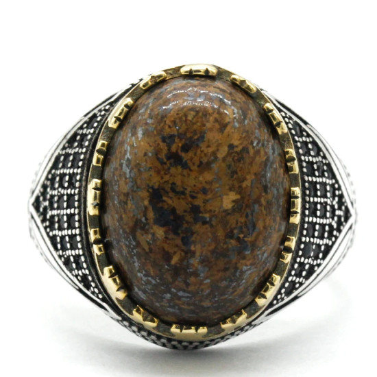 Anillo hecho a mano de plata pura S925 para hombre, joyería de piedra gris bronce natural, anillo de boda para fiesta y vacaciones - malaquita tienda 36