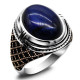 Anillo de plata de ley S925 para hombre, Ojo de Tigre azul Natural, regalo hecho a mano, joyería de vacaciones de estilo Punk tmurkiye - malaquita tienda 36
