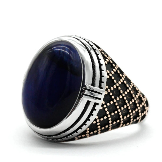 Anillo de plata de ley S925 para hombre, Ojo de Tigre azul Natural, regalo hecho a mano, joyería de vacaciones de estilo Punk tmurkiye - malaquita tienda 36