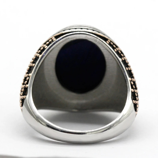 Anillo de plata de ley S925 para hombre, Ojo de Tigre azul Natural, regalo hecho a mano, joyería de vacaciones de estilo Punk tmurkiye - malaquita tienda 36
