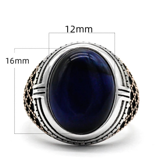 Anillo de plata de ley S925 para hombre, Ojo de Tigre azul Natural, regalo hecho a mano, joyería de vacaciones de estilo Punk tmurkiye - malaquita tienda 36