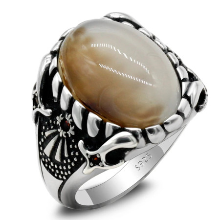 Anillo de plata de ley s925 con piedra Natural de ónix oceánico para hombre, joyería de compromiso de boda, estilo Punk para fiesta, Vintage Anillo de plata de ley s925 con piedra Natural de ónix oceánico para hombre, joyería de compromiso de boda, estilo Punk para fiesta, Vintage