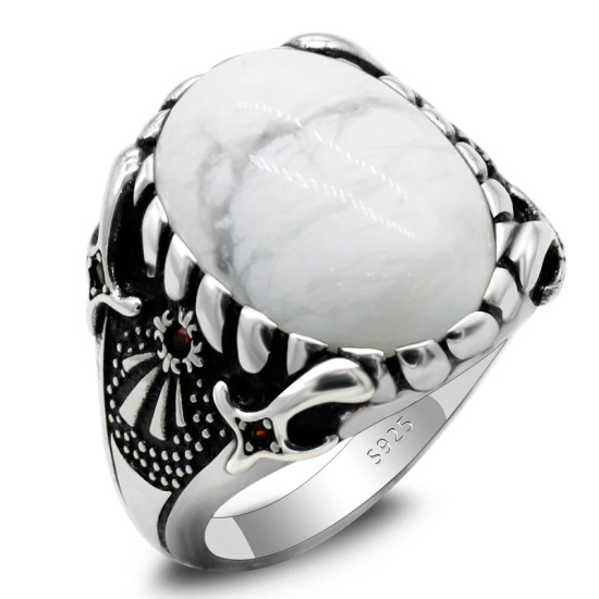 Anillos de plata de ley 925 para hombres y mujeres, joyería de compromiso de boda, turquesa blanca Natural, moda Punk turca - malaquita tienda 36