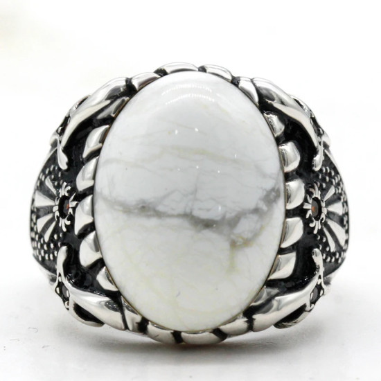 Anillos de plata de ley 925 para hombres y mujeres, joyería de compromiso de boda, turquesa blanca Natural, moda Punk turca - malaquita tienda 36