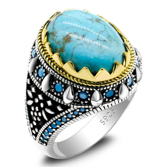 Anillos de plata de ley s925 para hombre y mujer, joyería de compromiso/boda, turquesa Natural, Punk, Turquía - malaquita tienda 36
