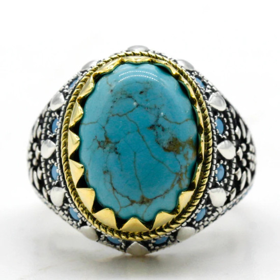 Anillos de plata de ley s925 para hombre y mujer, joyería de compromiso/boda, turquesa Natural, Punk, Turquía - malaquita tienda 36