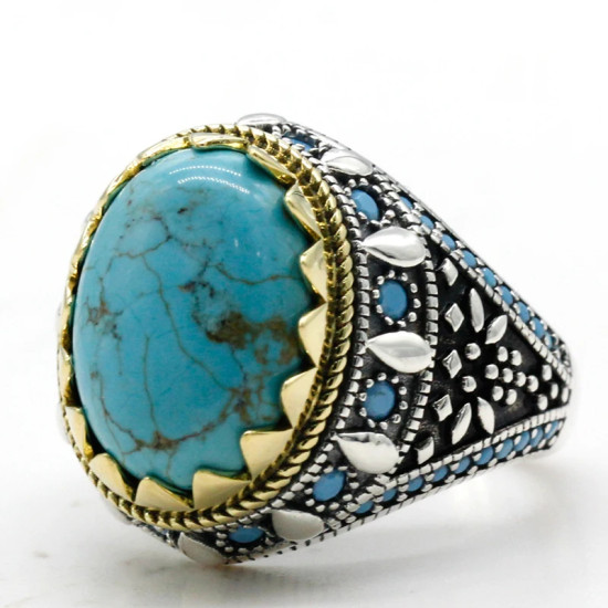 Anillos de plata de ley s925 para hombre y mujer, joyería de compromiso/boda, turquesa Natural, Punk, Turquía - malaquita tienda 36