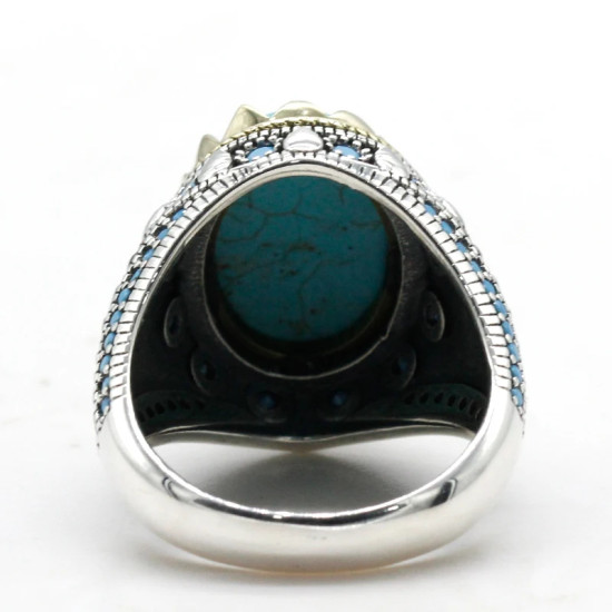 Anillos de plata de ley s925 para hombre y mujer, joyería de compromiso/boda, turquesa Natural, Punk, Turquía - malaquita tienda 36