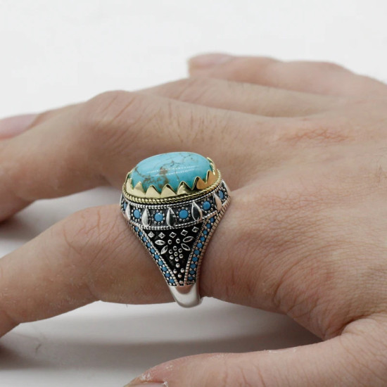 Anillos de plata de ley s925 para hombre y mujer, joyería de compromiso/boda, turquesa Natural, Punk, Turquía - malaquita tienda 36