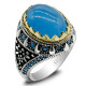 Anillos de plata de ley 925 para hombre y mujer, joyería turca, piedra de ónix Natural azul, Vintage, turquesa, Punk, a la moda - malaquita tienda 36