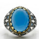 Anillos de plata de ley 925 para hombre y mujer, joyería turca, piedra de ónix Natural azul, Vintage, turquesa, Punk, a la moda - malaquita tienda 36