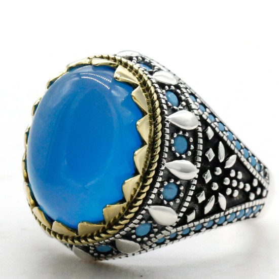 Anillos de plata de ley 925 para hombre y mujer, joyería turca, piedra de ónix Natural azul, Vintage, turquesa, Punk, a la moda - malaquita tienda 36