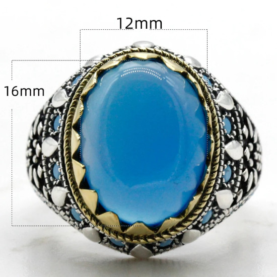 Anillos de plata de ley 925 para hombre y mujer, joyería turca, piedra de ónix Natural azul, Vintage, turquesa, Punk, a la moda - malaquita tienda 36