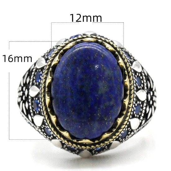 Anillo de Plata de Ley 925 para hombre y mujer, joyería turca, lapislázuli Natural, estilo Punk de circón Vintage, joyería de plata - malaquita tienda 36