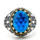 Anillo de plata de ley S925 para hombre, joyería hecha a mano de circonita azul, estilo Punk, regalo de San Valentín, regalo de aniversario - malaquita tienda 36