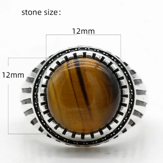 Anillo de plata s925 para hombre, Ojo de Tigre natural, anillo vintage hecho a mano, turco, punk rock, regalo de joyería - malaquita tienda 36