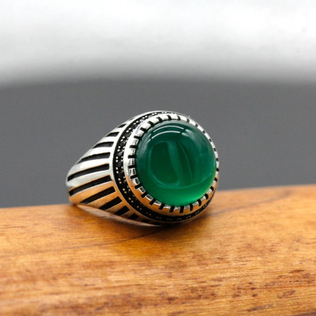 Anillo de plata de ley s925 para hombre y mujer, conjunto de anillo con piedras de ónix verde Natural, rayas paralelas, estilo Punk Vintage CZ Anillo de plata de ley s925 para hombre y mujer, conjunto de anillo con piedras de ónix verde Natural, rayas paralelas, estilo Punk Vintage CZ