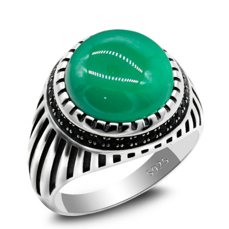 Anillo de plata de ley s925 para hombre y mujer, conjunto de anillo con piedras de ónix verde Natural, rayas paralelas, estilo Punk Vintage CZ Anillo de plata de ley s925 para hombre y mujer, conjunto de anillo con piedras de ónix verde Natural, rayas paralelas, estilo Punk Vintage CZ