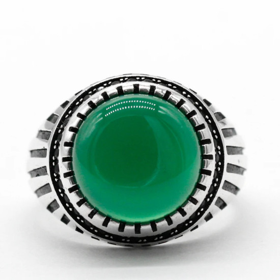 Anillo de plata de ley s925 para hombre y mujer, conjunto de anillo con piedras de ónix verde Natural, rayas paralelas, estilo Punk Vintage CZ - malaquita tienda 36