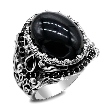 Anillo de Plata de Ley 925 con ónix negro Natural para hombre y mujer, joyería Punk turca Vintage, conjunto de joyas de tendencia, anillos de pareja