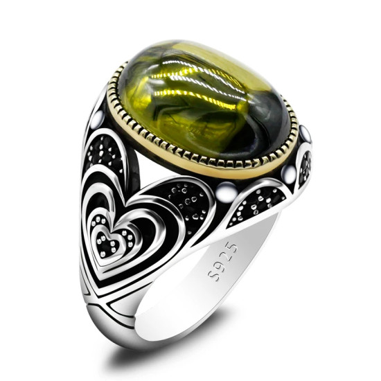 Anillo de plata de ley s925 auténtica para hombre, sello de fiesta de Turquía, joyería alta, pavé rojo, Circonia cúbica, ónix, anillo para hombre - malaquita tienda 36