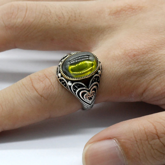 Anillo de plata de ley s925 auténtica para hombre, sello de fiesta de Turquía, joyería alta, pavé rojo, Circonia cúbica, ónix, anillo para hombre - malaquita tienda 36