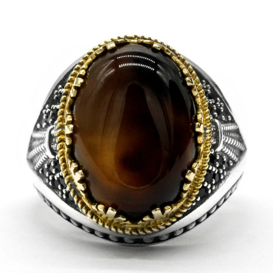 Anillo de plata pura S925 para hombre, regalo de fiesta hecho a mano, piedra de ágata oceánica natural, joyería de lujo hecha a mano - malaquita tienda 36