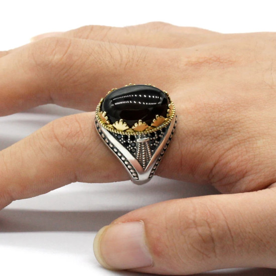 Anillo de plata pura S925 para hombre, regalo de fiesta hecho a mano, piedra de ágata oceánica natural, joyería de lujo hecha a mano - malaquita tienda 36