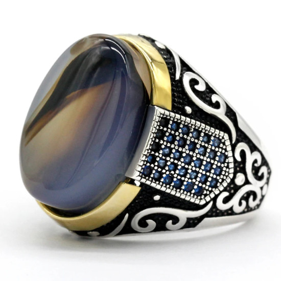 Anillo de plata de ley s925 a la moda, regalo de fiesta de Festival de ágata Natural Vintage Türkiye para hombre, regalo del Día del Padre - malaquita tienda 36