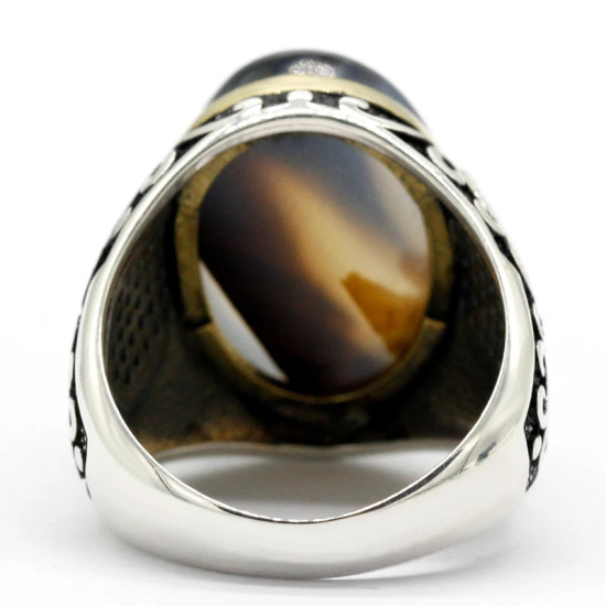 Anillo de plata de ley s925 a la moda, regalo de fiesta de Festival de ágata Natural Vintage Türkiye para hombre, regalo del Día del Padre - malaquita tienda 36