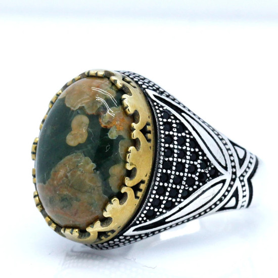 Anillos de plata esterlina a la moda para hombre y mujer, anillo de piedra de Gorrión natural antiguo Türkiye, anillo de circón, joyería punk rock para hombre - malaquita tienda 36