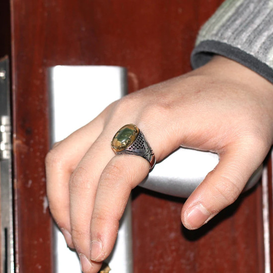 Anillos de plata esterlina a la moda para hombre y mujer, anillo de piedra de Gorrión natural antiguo Türkiye, anillo de circón, joyería punk rock para hombre - malaquita tienda 36