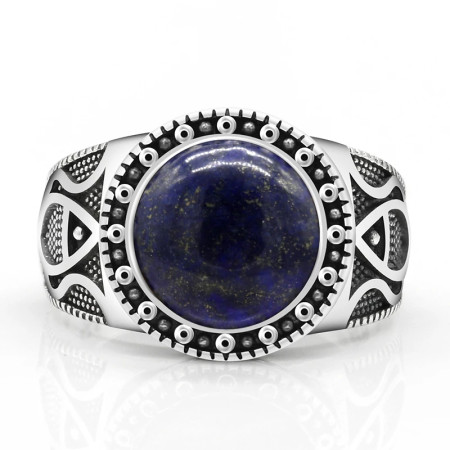 Anillo hecho a mano de plata de ley S925 con lapislázuli natural, ágata natural hecha a mano para hombre, regalo de fiesta navideña Anillo hecho a mano de plata de ley S925 con lapislázuli natural, ágata natural hecha a mano para hombre, regalo de fiesta navideña