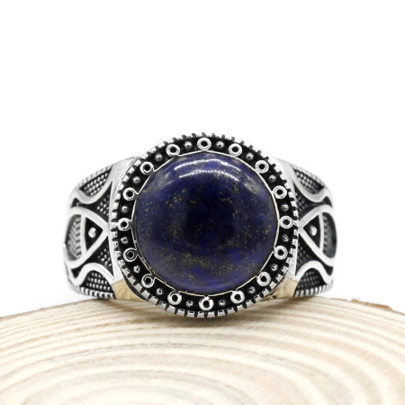 Anillo hecho a mano de plata de ley S925 con lapislázuli natural, ágata natural hecha a mano para hombre, regalo de fiesta navideña Anillo hecho a mano de plata de ley S925 con lapislázuli natural, ágata natural hecha a mano para hombre, regalo de fiesta navideña