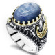 Anillo de Plata de Ley 925 para hombre, joyería turca, anillo de cianita, espinela negra transparente, joyería alta - malaquita tienda 36