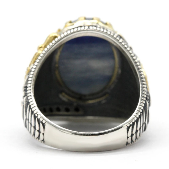 Anillo de Plata de Ley 925 para hombre, joyería turca, anillo de cianita, espinela negra transparente, joyería alta - malaquita tienda 36