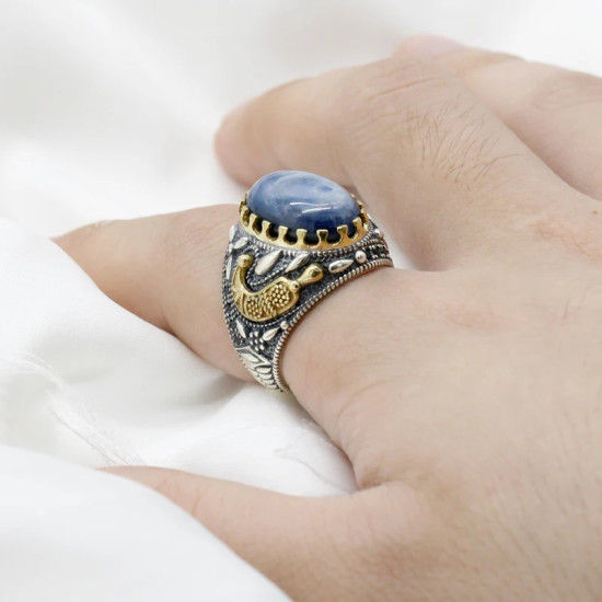 Anillo de Plata de Ley 925 para hombre, joyería turca, anillo de cianita, espinela negra transparente, joyería alta - malaquita tienda 36