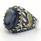 Anillo de Plata de Ley 925 para hombre, joyería turca, ojos, piedra de ágata, espinela negra transparente, joyería alta, gran oferta - malaquita tienda 36