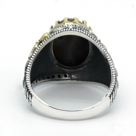 Anillo de Plata de Ley 925 para hombre, joyería turca, ojos, piedra de ágata, espinela negra transparente, joyería alta, gran oferta - malaquita tienda 36