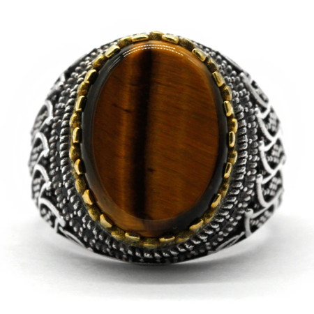 Anillo de Plata de Ley 925 para hombre y mujer, sortija de ojo de tigre Natural, conjunto de joyería Premium para pareja