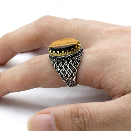 Anillo de Plata de Ley 925 para hombre y mujer, sortija de ojo de tigre Natural, conjunto de joyería Premium para pareja - malaquita tienda 36