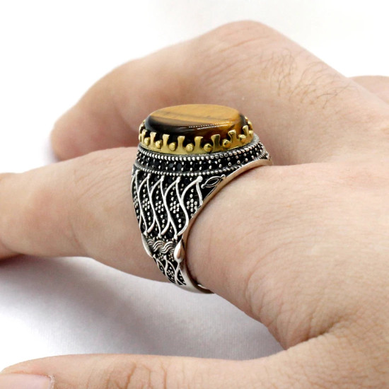 Anillo de Plata de Ley 925 para hombre y mujer, sortija de ojo de tigre Natural, conjunto de joyería Premium para pareja - malaquita tienda 36